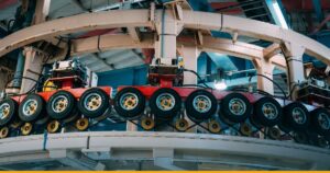 Linha de produção industrial de pneus, referência ao controle de qualidade e certificações